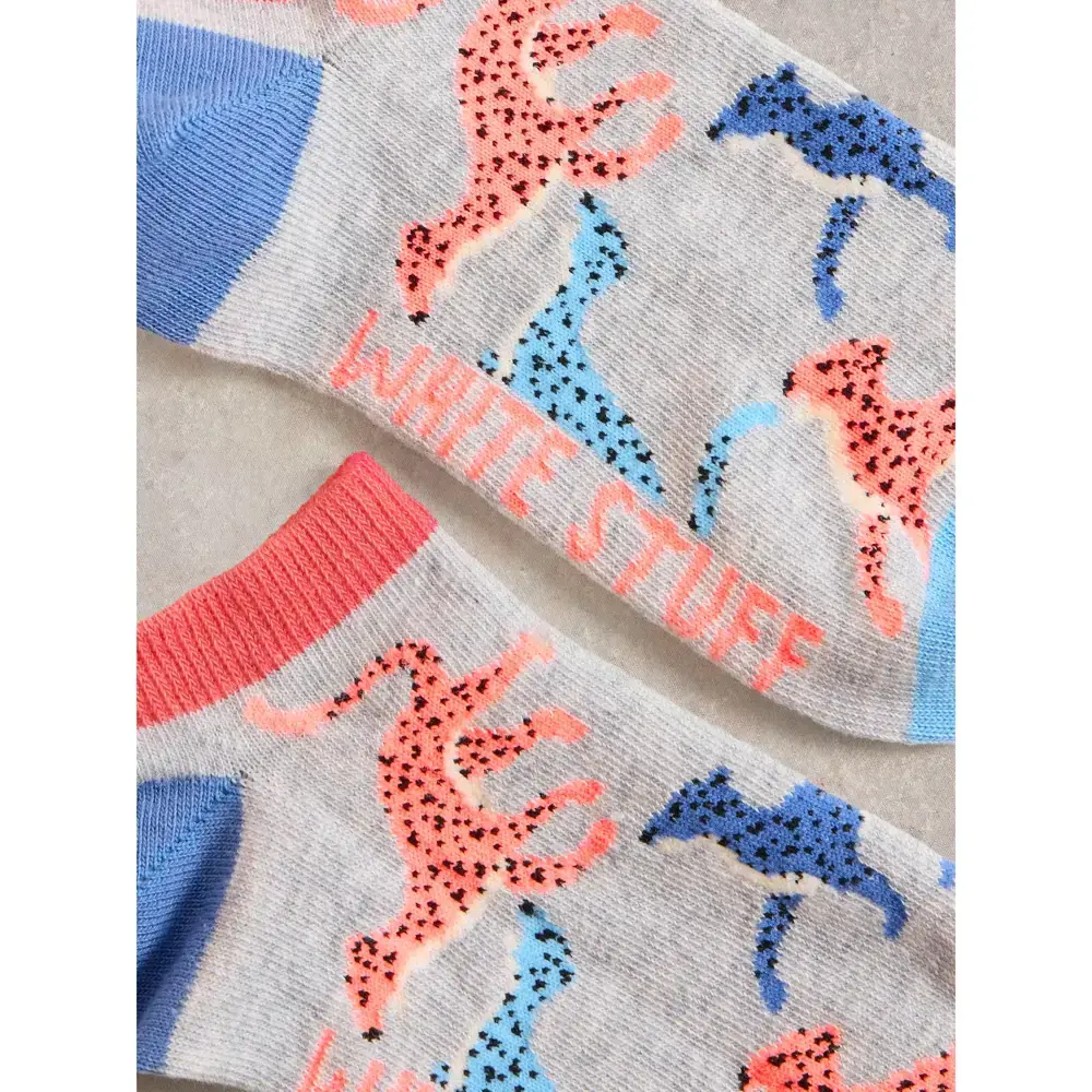 White Stuff Leaping Leopards Trainer Sock
